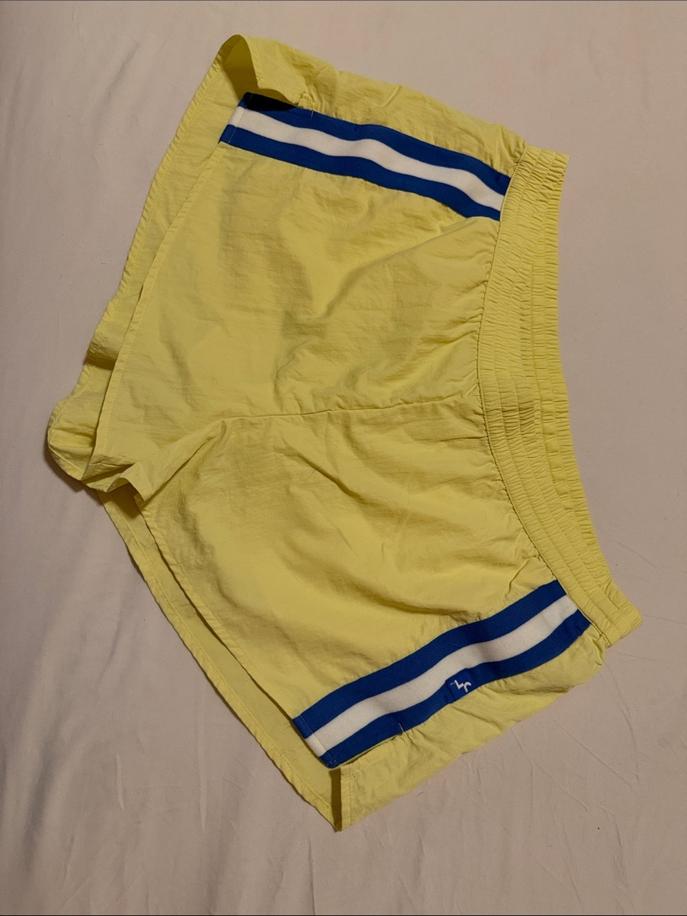 JoyLab Yellow Athletic Shorts with Blue & White Stripes
